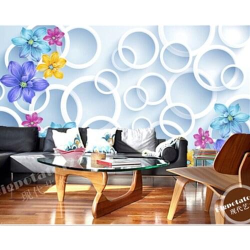 Custom romantic abstract flowers circle 3D decorative painting papel de parede, living room bedroom TV wall vinyl wallpaper