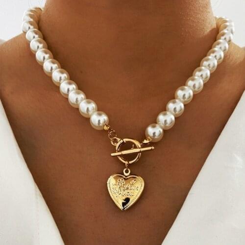 VAGZEB Punk Gold Cuban Link Chain Necklace Pearl Heart Bow Knot Pendant Choker Necklaces For Women Fashion Jewelry Gifts