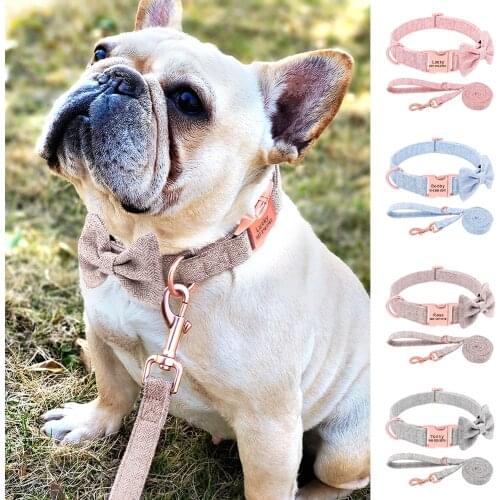 Personalized Dog Collar Leash Set Custom Engraved Pet Collar Adjustable Dogs Collars Walking Leash For Small Medium Large Dogs