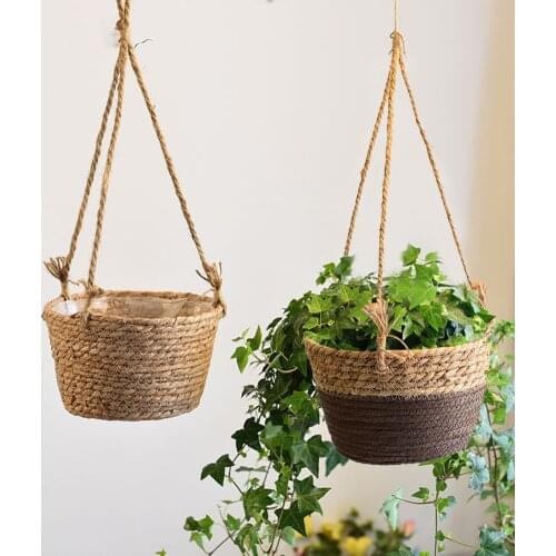 Natural Straw Weaving Basket Garden Potted Garden Vase Hanging Handmade Rattan Basket Large Capacity Basket Simple And Elegant