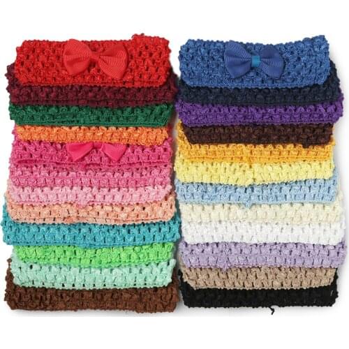 24pcs/lot 2" Mini Hair Bows Covered Crochet Knit Headbands Girls Elastic Hollow Out Hair Bands Childrens Hair Accessories
