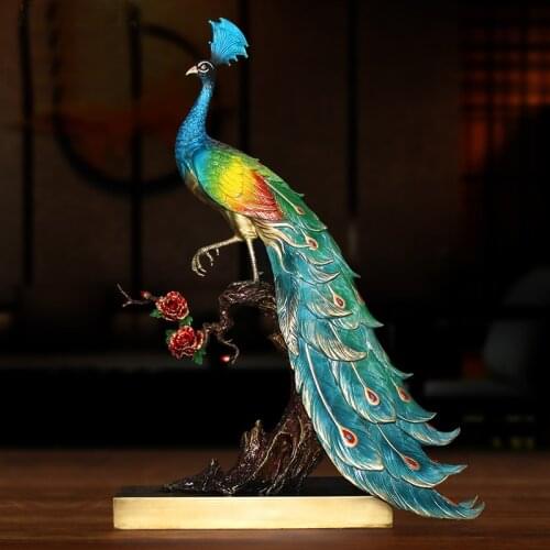 RONG HUA FU GUI 2021 Good luck OFFICE BAR CLUB Top quality decoration bring wealth money Auspicious bronze Wealth Peacock statue