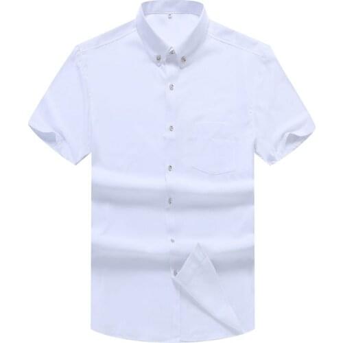 Plus Size 5XL 6XL 7XL 8XL 10XL Mens Business Casual Short Sleeve Shirt Solid Color Loose Black White Shirt Male Brand Clothes