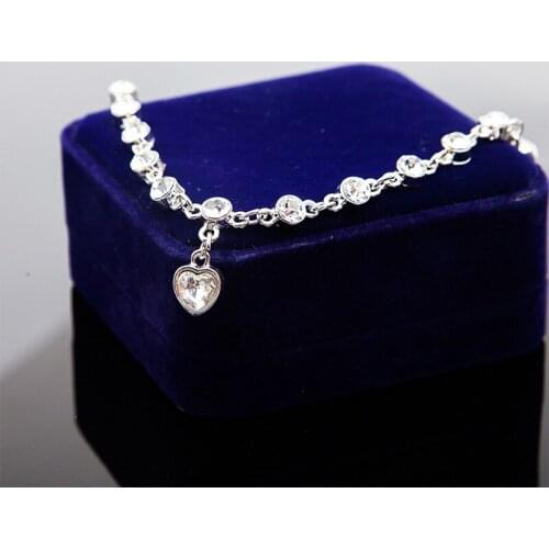 Silver Color Chain Peach Heart Bracelets Imitation Crystal Charm Statement Link Chain Bangles For Women/Female Fashion Jewelry