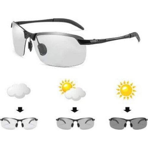 Photochromic Polarized Semi-Rimless Sunglasses Driver Rider Sports Goggle Chameleon Change color Glasses Men Women