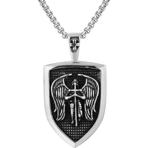 St. Michael Archangel pendants punk necklaces Cross Shield Newest Cool fashion RZP-002