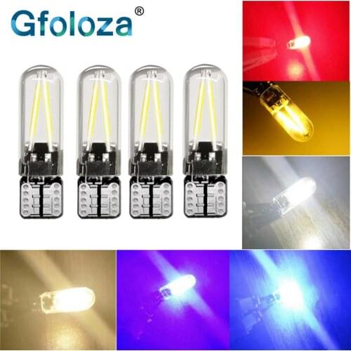 Gfoloza 4Pcs T10 led Bulbs W5W 194 168 Car LED Interior Dome Reading lamp white blue red yellow filament glass lights 12v
