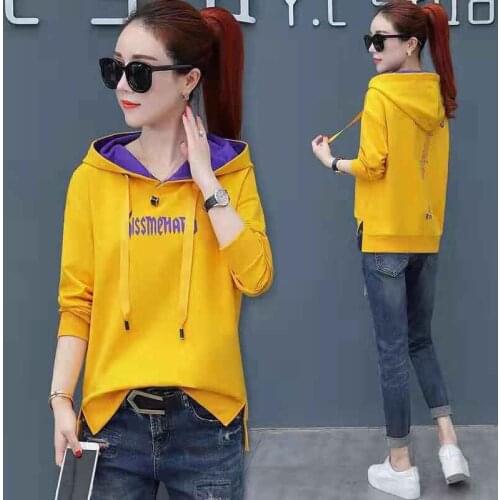 Spring/autumn women coats knitted fabric women hoodies women autumn clothing sweatershirts hooded print words outerwear