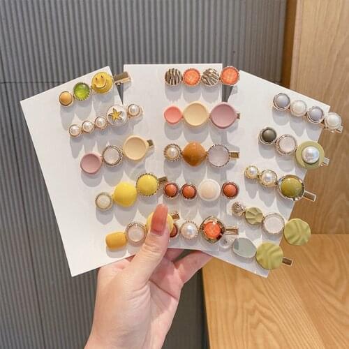 4/8pcs/Pack Cute Resin Hair Clip Sets Headpiece Pins Rhinestones Clip Hairgrips Hairpins Gold Pearl Hair Accessories For Women