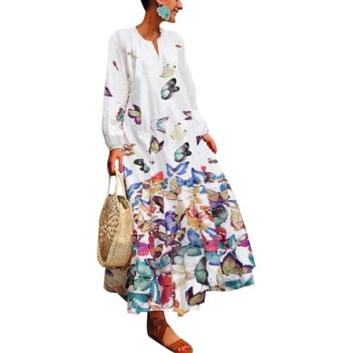Women Butterfly Print Dress Elegant Autumn Casual O Neck Loose Party Dress Lady 2020 Autumn long sleeve Dress