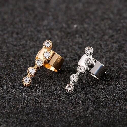 ZLDYOU Punk Bending Shaped Crystal Ear Cuff No Piercing Women 5 Zircon Earcuffs Gold Silver Plated Rhinestones Clip Earrings