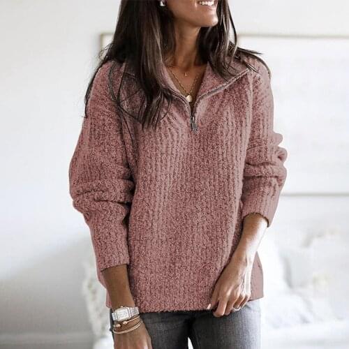 Zipper Stand Collar Sweater Womens Loose Padded Long Sleeve Bottoming Shirt