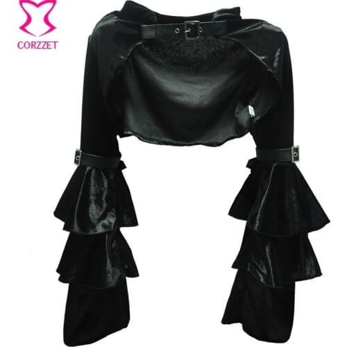 NEW Black Velvet Long Butterfly Sleeve Gothic Bolero Steampunk Coat Victorian Jacket Women Corset Burlesque Costumes Accessories
