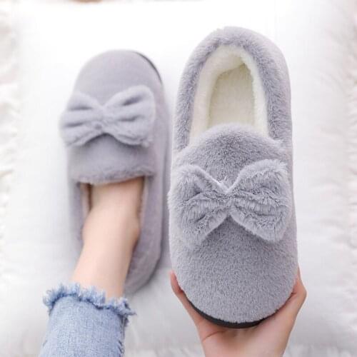 Winter Girls Warm Thicken Soles Furry Shoes Children Plush Non-slip Home Slippers Indoor Outdoor Bowknot Flats Fur Cotton Shoes