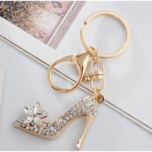 1pcs New Rhinestone High Heel Shoe Keychain Rhinestone Crystal Purse Car Key Chain Bag Decorative Alloy Keyring