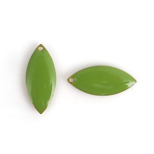 10 PCs Leaf Copper Enamelled Sequins Charms Leaf Enamel Pendants Unplated White Enamel 23mm( 7/8") x 10mm( 3/8") For DIY Jewelry