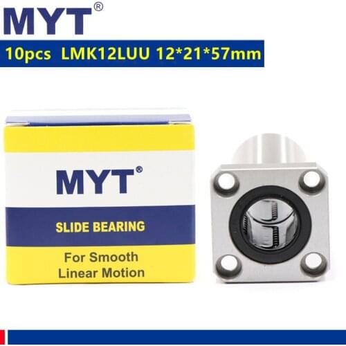 10pcs MYT high precision LMK12LUU Long Type Flange Bearing Linear Bushing for 12mm CNC Router 3D printer parts 12*21*57 mm