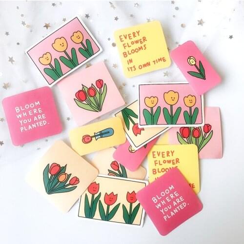 16pcs/bag Vintage Tulip Flower Plant Series Stickers DIY Scrapbooking Phone Journal Album Diary Happy Plan Decoration Stickers