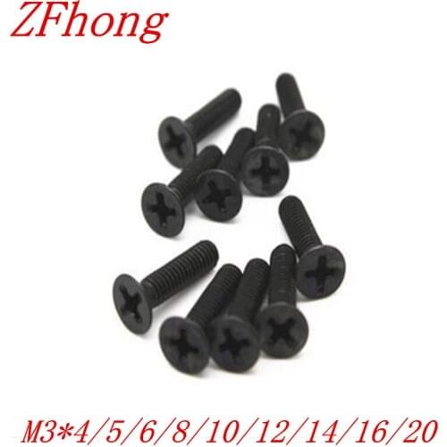 500PCS M3*4/5/6/8/10/12/16 Steel with black Flat countersunk head machine screw