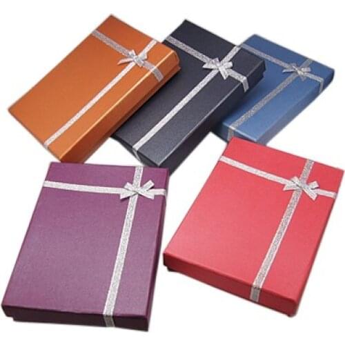 6pcs/lot 18x13x3.3cm Rectangle Jewelry Cardboard Boxes for Nacklaces,Rings and Earrings Christmas Xmas Gift Package with Bowknot