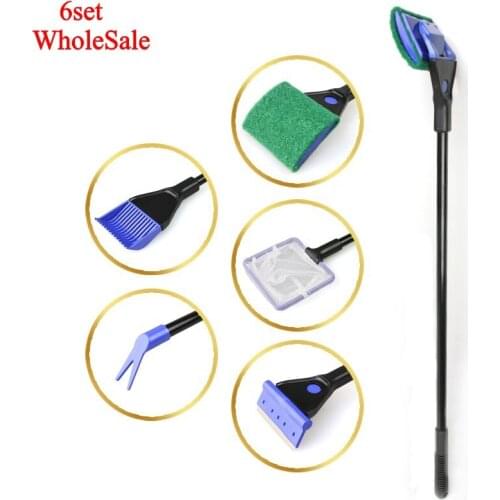 6 SET 5 in 1 Aquarium Tools Gravel Rake Algae Scraper for Aquarium Tank Cleaning Sponge Brush Pet Aquatic Cleaning Tools