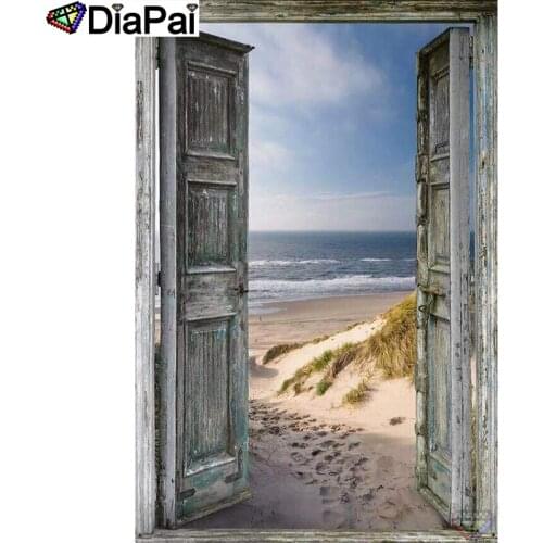 DIAPAI Diamond Painting 5D DIY 100% Full Square/Round Drill "Door seaside view" Diamond Embroidery Cross Stitch 3D Decor A24808