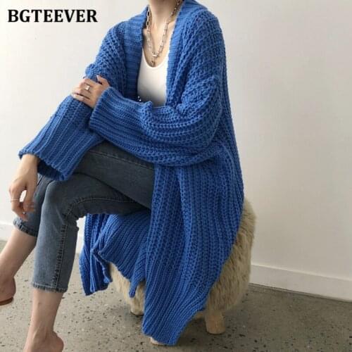 BGTEEVER Casual Oversized Side Split Women Cardigans 2021 Autumn Winter Knitted Jacket Loose Long Female Open Stitch Sweater