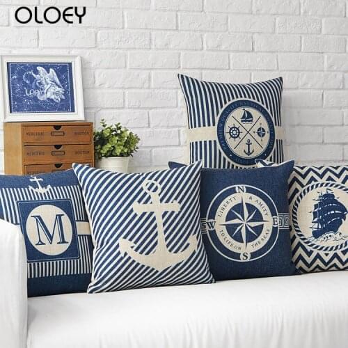 Mediterranean Sea Blue Compass Anchor Pillow Cover Home decorative Pillows Marine Ship Linen Pillow Case cushion cover