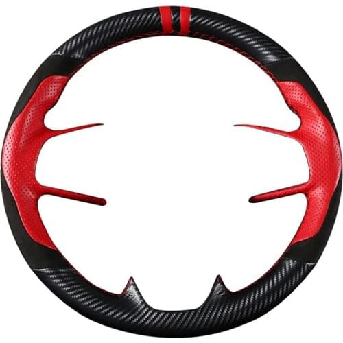 Car Hand-Stitched Steering Wheel Cover Carbon Fiber Leather Suede Cover 38cm for Honda Civic 10Th Gen 2016-2021