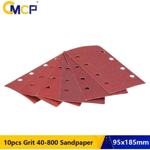 CMCP 10pcs 95x185mm Square Sandpaper 8 Hole Flocking Sand Paper Abrasive Tools For Wood Metal Polishing Tools Grit 40-800