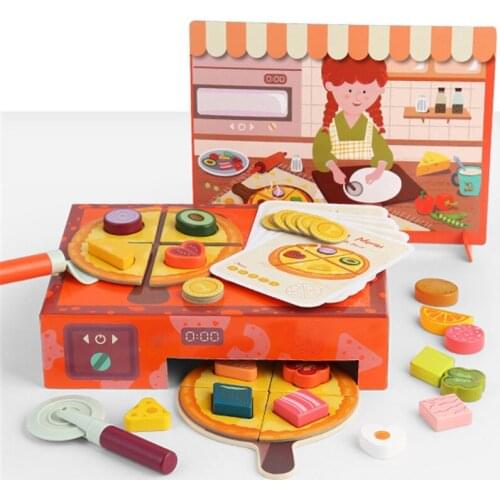 Children Kitchen Cooking Toys Simulation Food Tableware Pretend Play Pizza Store Educational Toy With Fruit Vegetable Kids Toy