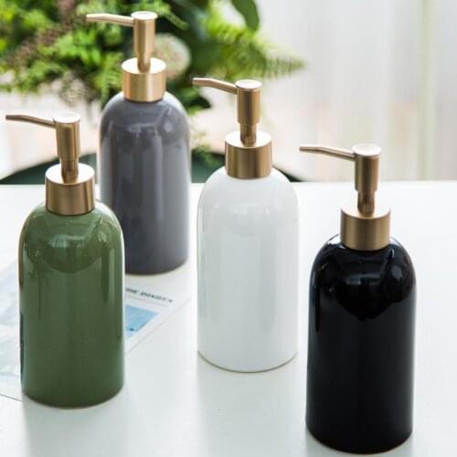 420ML Pressing Carved Ceramic Refillable Cream Lotion Dispenser Bottles Container for Cosmetic Shampoo Liquid Soap Shower Gel