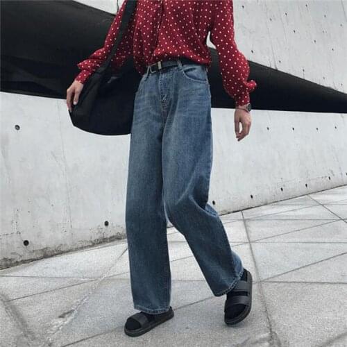 Denim Jeans 2021 Fashion women\s autumn new high-waist straight loose wild trousers Korean thin wide-leg harem pants
