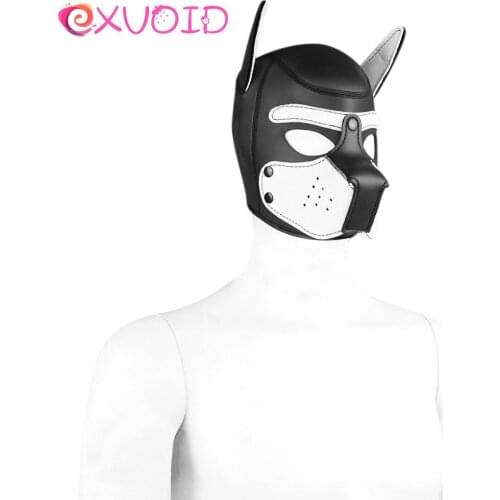 EXVOID Soft Dog Headgear Leather Halloween Party Cosplay Face Mask Hood Head Bondage BDSM Slave Restraint Sex Toy For Women Men