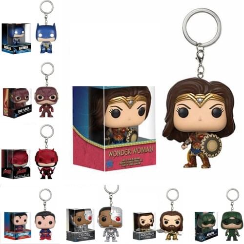 With original box Keychain Justice League - Batman, Aquaman, Flash, and Cyborg Action Figure Key Chain Collectible Model Toy