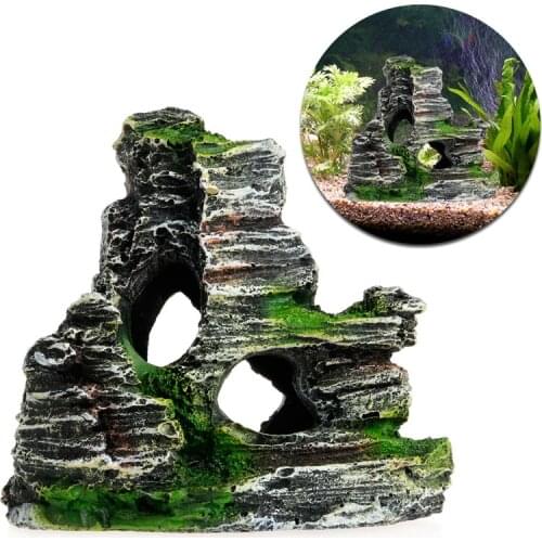 Mountain View Rockery Hiding Cave Tree Aquarium Fish Tank Ornament Decoration C42