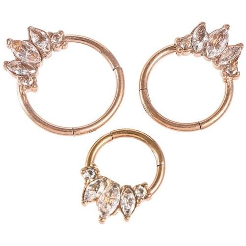 Crystal Hinged Ring Septum Clicker Nose Rings Daith Piercing Tragus Lip Earring Zircon 16G Hoop Gold Rose Gold 8mm 10mm
