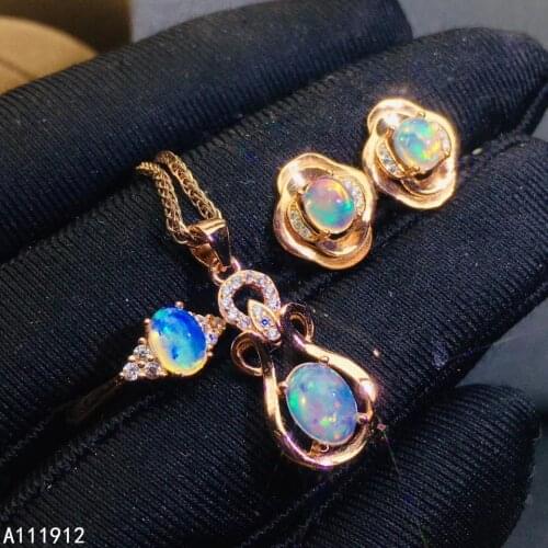 KJJEAXCMY fine jewelry natural opal 925 sterling silver women pendant necklace chain ring earrings set support test noble