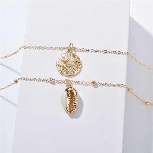 Beautiful Color Wind Double Shell Sea Summer Pendant Layer Necklace