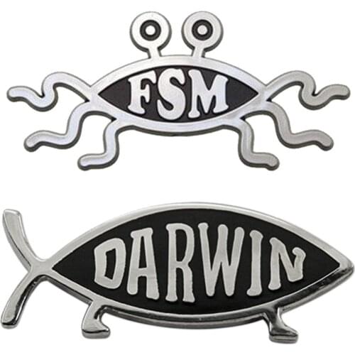 Flying Spaghetti FSM and Darwin Fish Pin Set
