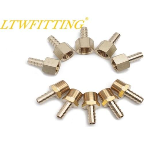 LTWFITTING Value Pack Brass Fitting 5/16" Hose Barb x 3/8" Female NPT and 5/16" Hose Barb x 3/8" Male NPT Coupler