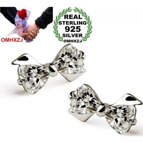 OMHXZJ Wholesale Fashion temperament jewelry Cute girl sexy woman bowknot AAA zircon 925 sterling silver Stud earrings YS47