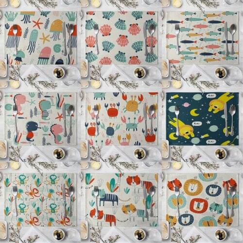 Fashion Print Rectangle Cotton Linen Western Style Table Pad Cut Mats Placemat for Dinner Kitchen Table 40x30cm