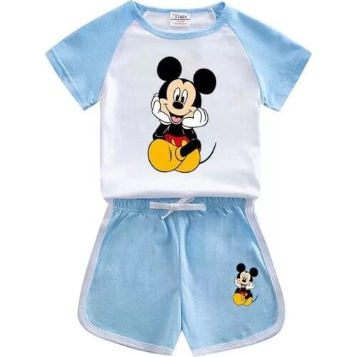 Cartoom Disney Mickey Mouse Baby Boy Clothes Suits Cotton Short Sleeve T-Shirt Short Kids Girl Clothes Outfits Casual Sportswear