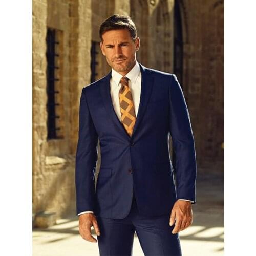 ANNIEBRITNEY Navy Blue 2 Piece Slim Fit Men Suit Tailor Made Groom Wedding Tuxedo 2 Piece Prom Wedding Business Men Suit Set