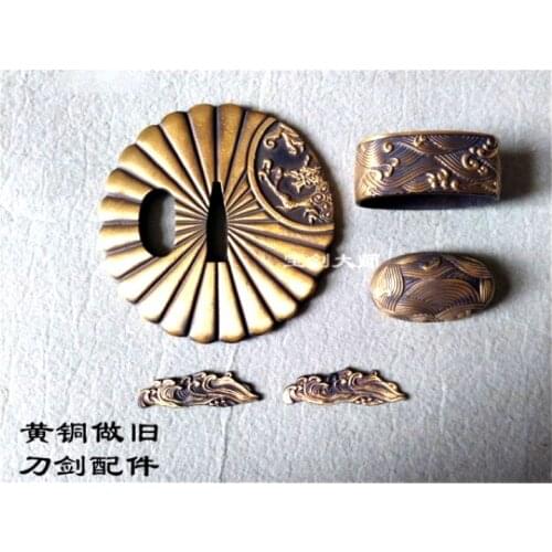 Hand-Forged set accessory case Tsuba fitting For katana Sword Broadsword falchion Tsuba Pure Copper