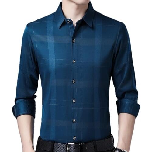 2021 New Long Sleeve Men Formal Social Shirt Streetwear Casual Striped Shirts Dress Mens Slim Regular Fit Clothes Fashions