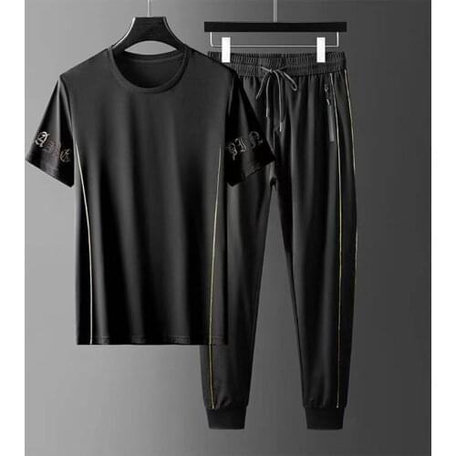 2021 summer new casual sports suit mens short-sleeved trousers fashion two-piece suit