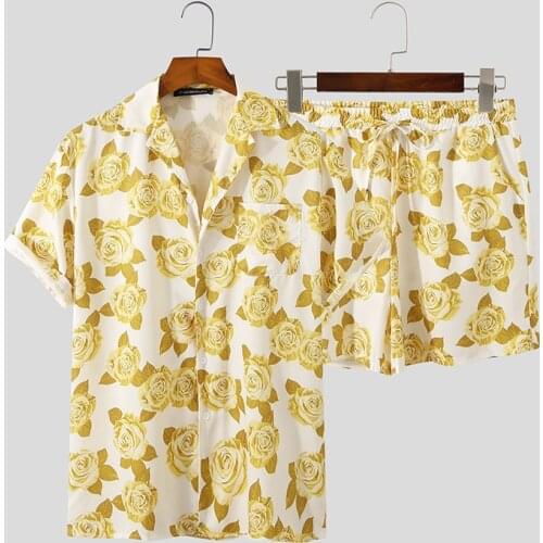 Beach Shorts Streetwear Casual Mens Suit 2 Pieces S-5Xl Men Hawaiian Sets Printing 2021 Summer Short Sleeve Button Shirt