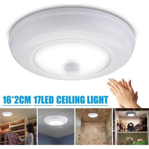 17 pcs LED Motion Sensor Ceiling Light 6V Wireless 4*AA Battery Powered Automatic Cabinet Lamp 3W Warm White Lighting for Room